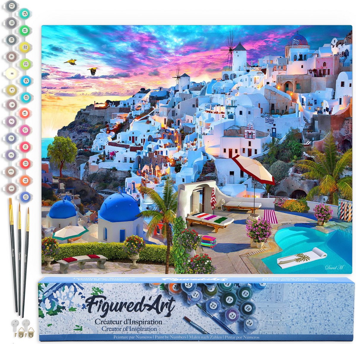 FiguredArt Schilderen op Nummer Volwassenen canvas Landschap van Griekenland - Handwerk acrylverf Kit DIY Compleet - 40x50cm zonder frame